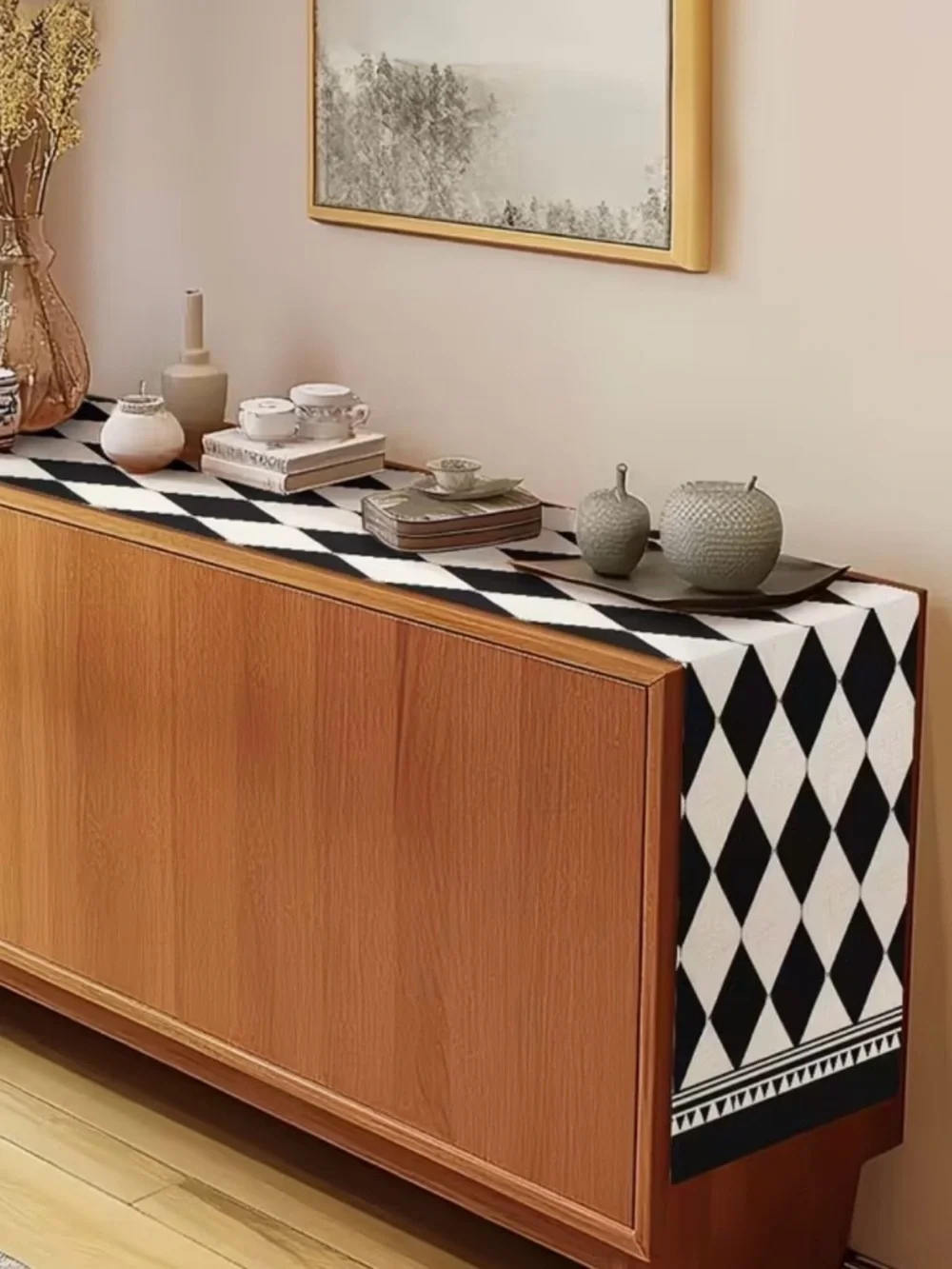 New Black & White Diamond Table Runner-Modern Farmhouse 15.75”x55.12”